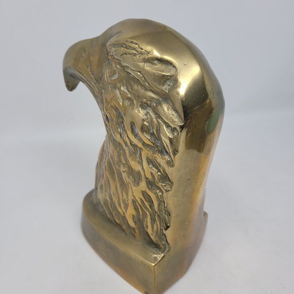 Eagle Head PAIR VTG Bookend or Brass Door Stopper Heavy "MadMen" 1950's Federal - Picture 9 of 13